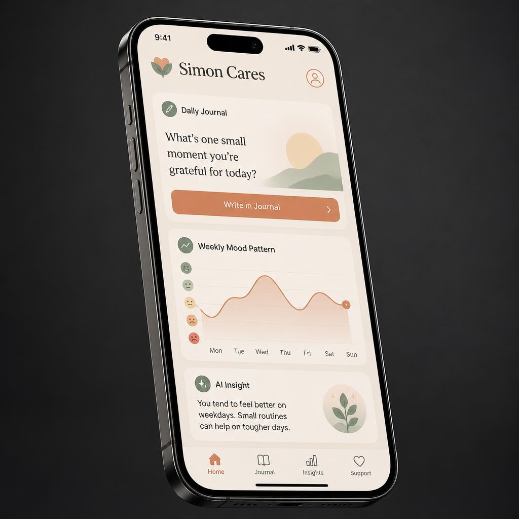 Simon Cares: Therapy companion for daily mental wellness screenshot